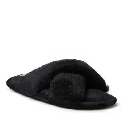 Dearfoams Women's Jessica Furry Crossband Slide Slipper In Black