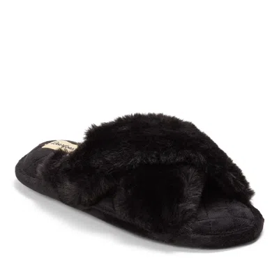 Dearfoams Women's Jessica Furry Crossband Slide Slipper In Black