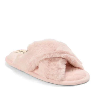 Dearfoams Women's Jessica Furry Crossband Slide Slipper In Pink