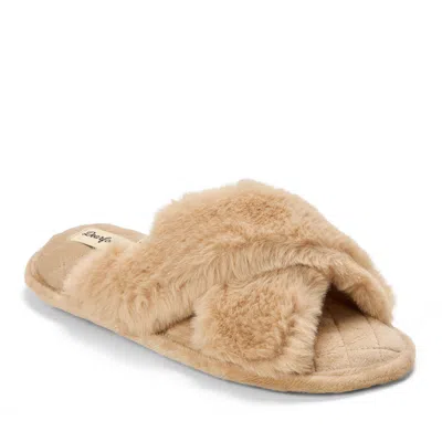 Dearfoams Women's Jessica Furry Crossband Slide Slipper In Brown