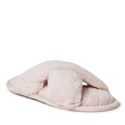 Dearfoams Women's Jessica Furry Crossband Slide Slipper In Pink