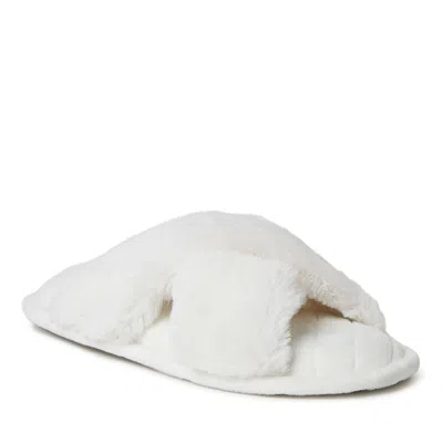 Dearfoams Women's Jessica Furry Crossband Slide Slipper In White