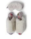 Dearfoams Women's Louise Fuzzy Cross Band Slide Slipper With Eyemask Gift Set In Animal Print