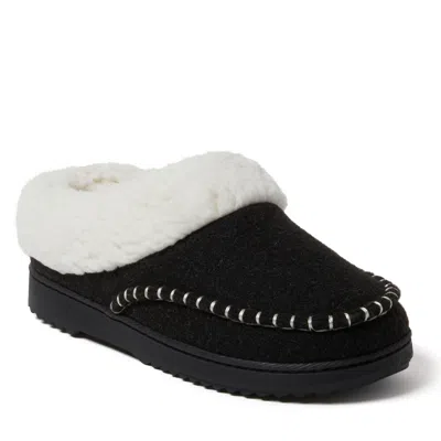 Dearfoams Women's Nyla Felted Plaid Moccasin Toe Clog Slipper In Black