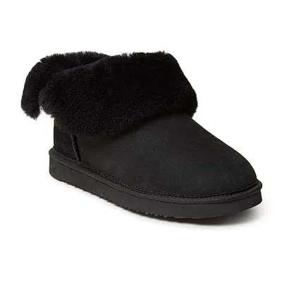 Dearfoams Women's Perth Genuine Shearling Fold Down Womens Memory Foam Bootie Slippers In Black