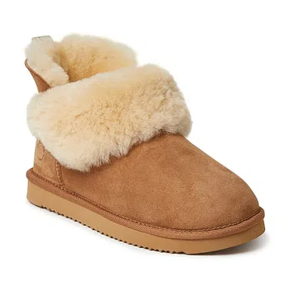 Dearfoams Women's Perth Genuine Shearling Fold Down Womens Memory Foam Bootie Slippers In Brown