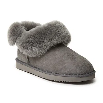 Dearfoams Women's Perth Genuine Shearling Fold Down Womens Memory Foam Bootie Slippers In Gray