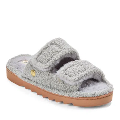 Dearfoams Women's Regina Teddy Double Band Slide Slipper In Gray