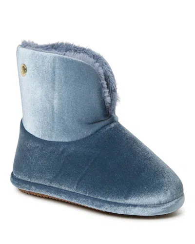 Dearfoams Women's Sara Shiny Velour Bootie House Slipper Boot In Blue