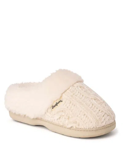 DEARFOAMS WOMENS CLAIRE CABLE KNIT CHENILLE CLOG HOUSE SHOE SLIPPER