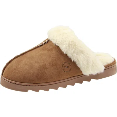 Dearfoams Womens Faux Fur Manmade Slide Slippers In Pink