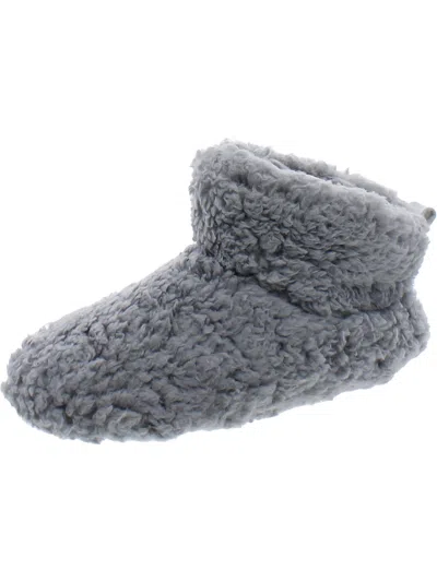Dearfoams Womens Faux Fur Pull On Bootie Slippers In Grey