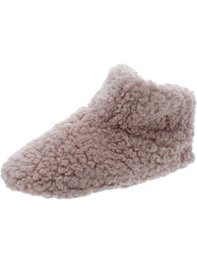 Dearfoams Womens Faux Fur Pull On Bootie Slippers In Pink