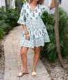 Debbie Katz Brisa Block Print Dress In Turquoise