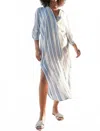 Debbie Katz Clara Side Slits Midi Dress In Whites/blues Stripe In Multi