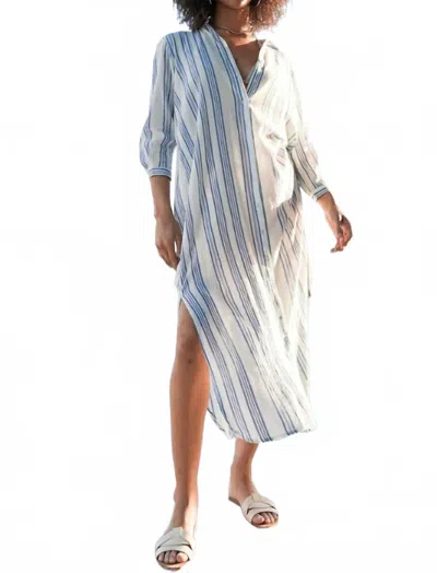 Debbie Katz Clara Side Slits Midi Dress In Whites/blues Stripe In Multi