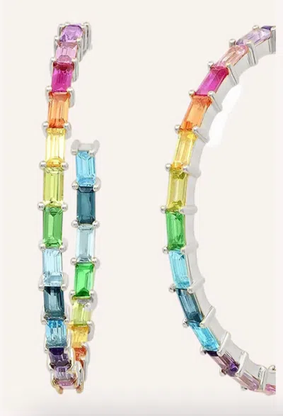Debbie Katz Rainbow Hoop Earrings In Silver In Metallic