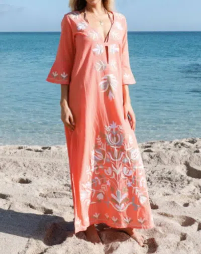 Debbie Katz Tobi Maxi Tunic Dress In Coral In Multi