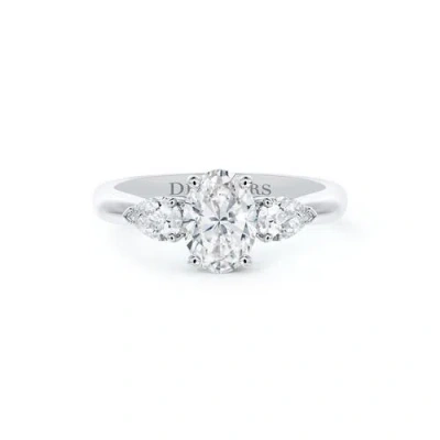 Debeers Db Classic Oval-shaped Centre With Pear-shaped Side Stones Diamond Ring In White