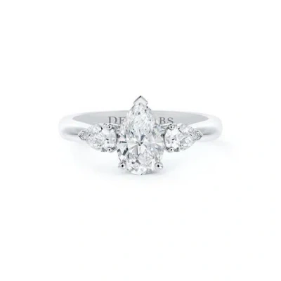 Debeers Db Classic Pear-shaped Centre With Pear-shaped Side Stones Diamond Ring In Metallic