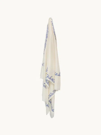 Debonnaire Mini Mushroom Embroidered Pashmina Shawl White With Blue Mushrooms In Gray