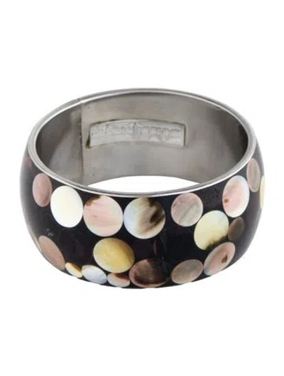 Pre-owned Deborah Gaspar Mother Of Pearl Dotted Mosaic Bangle Bracelet, 8.25" In Multi