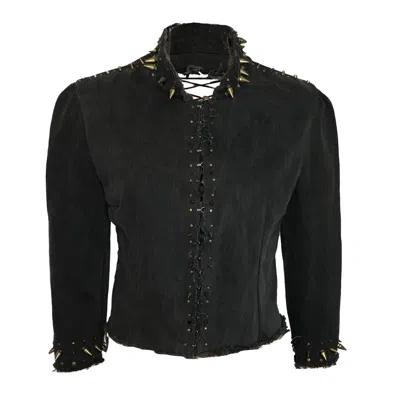 Deborah Lindquist Eco Lifestyle Women's Black Suzi Spiked Denim Jacket