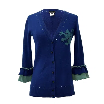 Deborah Lindquist Eco Lifestyle Women's Blue Griffin Ruffle Sleeved Cardigan