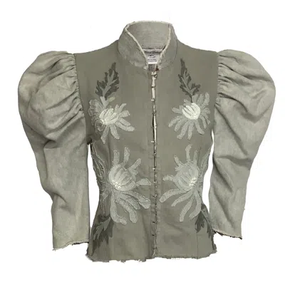 Deborah Lindquist Eco Lifestyle Women's Grey Fleur Denim Jacket In Green