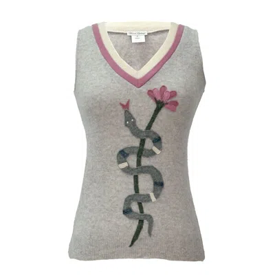 Deborah Lindquist Eco Lifestyle Women's Grey Snake & Flower Sweater Vest
