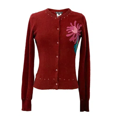 Deborah Lindquist Eco Lifestyle Women's Red Chrysanthemum Cardigan Claret