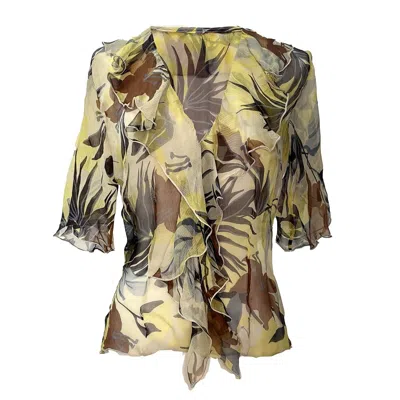 Deborah Lindquist Eco Lifestyle Women's Tropical Short Sleeve Flounce Blouse