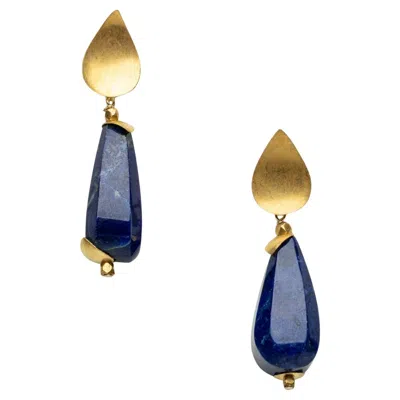 Pre-owned Deborah Lockhart Phillips 18k Gold Lapis Lazuli Dangle Earrings, 1990s In Multi