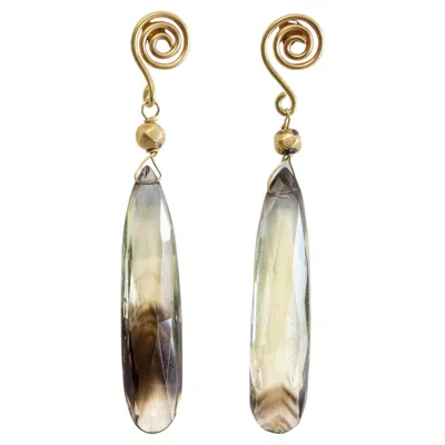 Pre-owned Deborah Lockhart Phillips 18k Gold Lemon & Smoky Topaz Earrings In Multi