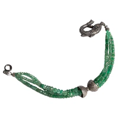 Pre-owned Deborah Lockhart Phillips Emerald And Diamond Beaded Bracelet, 8" In Green