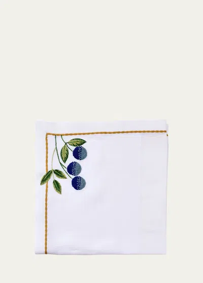 Deborah Rhodes Blueberry Fruit Blossom Embroidered Napkin In Burgundy