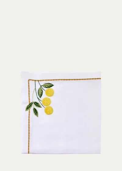 Deborah Rhodes Lemon Fruit Blossom Embroidered Napkin In Yellow