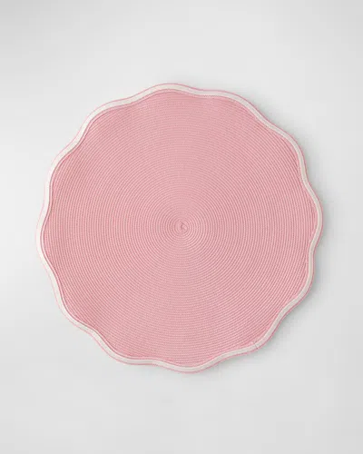 Deborah Rhodes Piped Round Scallop Placemats, Set Of 4 In Ivory/pink