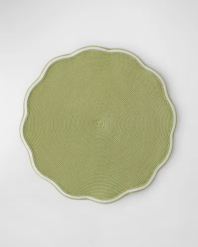 Deborah Rhodes Piped Round Scallop Placemats, Set Of 4 In Moss/canary