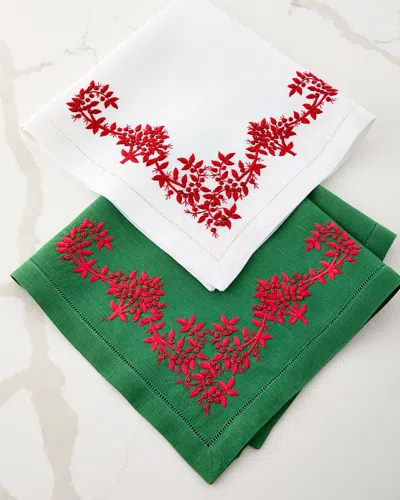 Deborah Rhodes Royal Garden Embroidered Napkins, Set Of 4 In Pineholiday Red