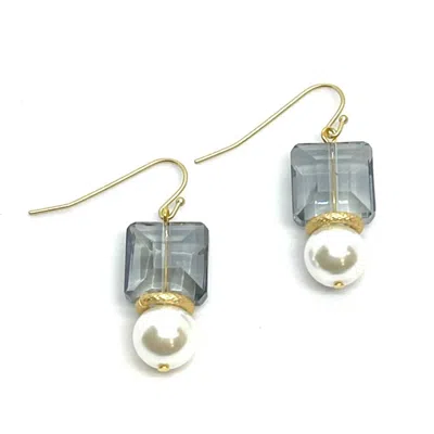 Debroah Grivas Designs Women's Square Crystal & Glass Pearl Matte Earrings In Grey In Blue