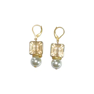 Debroah Grivas Designs Women's Square Light Colorado Topaz Crystal With Glass Pearl Earrings In Gold In Pink
