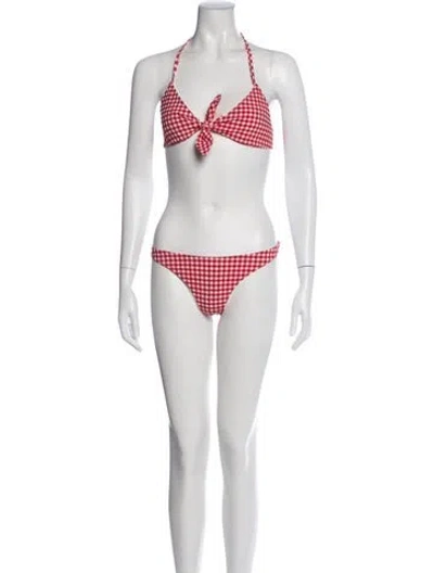 Pre-owned Début Plaid Print Bikini W/ Tags In White