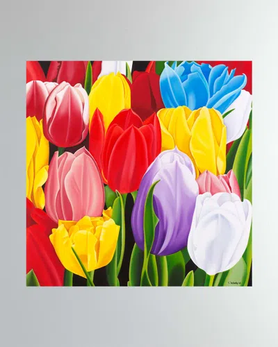 Dechamby Design Tulipes Multicolors Fine Art Print In Red