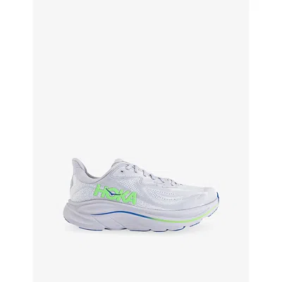 Deckers Hoka Mens Ash Grey Neon Green Clifton 10 Mesh Trainers In Multi