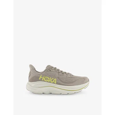 Deckers Hoka Mens Raw Linen Stone Clifton 10 Knitted Low-top Trainers