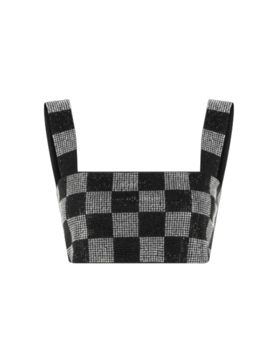 Declara Checkered Glitter Top In Black