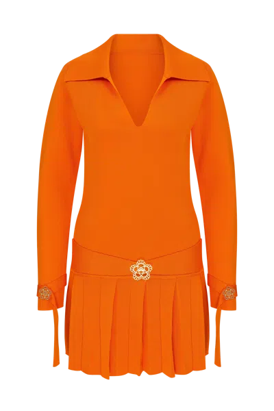 Declara Mandarin Elegance Knit Dress In Orange