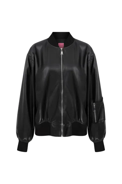 Declara Nightfall Leather Bomber In Black
