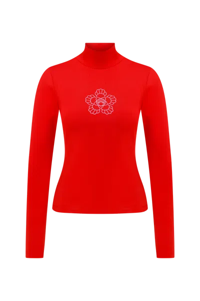 Declara Red Blooming Crest Turtleneck